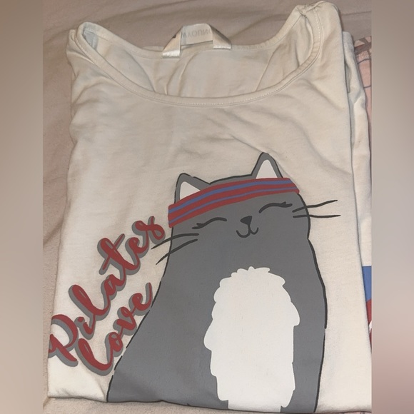 Cat Pilates Design Cotton Pajamas Set size Small So Cute. Adult or Kid - Picture 7 of 7